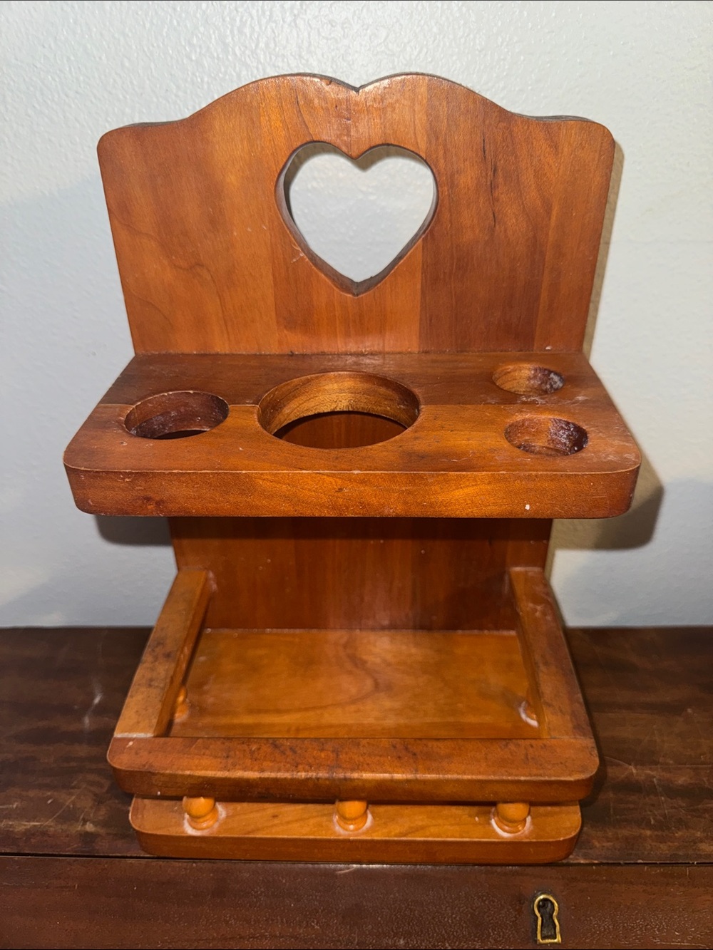 Vintage Wooden Heart Cut-Out Country-Style Bathroom Wall Organizer Tool Holder